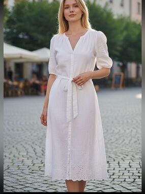 WHITE Label The White Company Linen White Midi Dress Women's 2